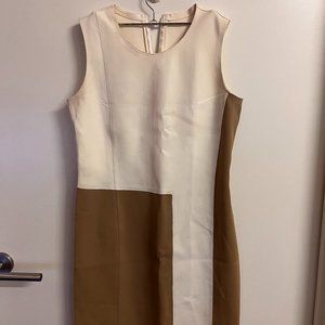 Sleeveless White/Beige Work Dress, Size Small